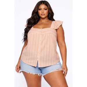 Perch by Blu Pepper Button Up Striped Ruffle‎ Sleeveless Top Light Peach Size 3X